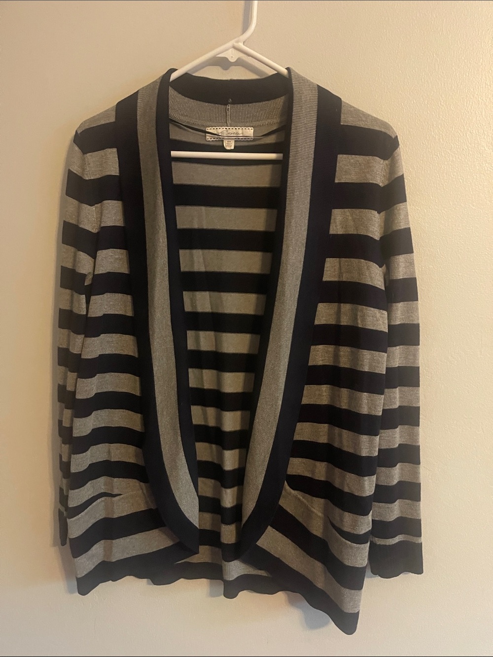 Striped Open Front Cardigan - Navy & Gray